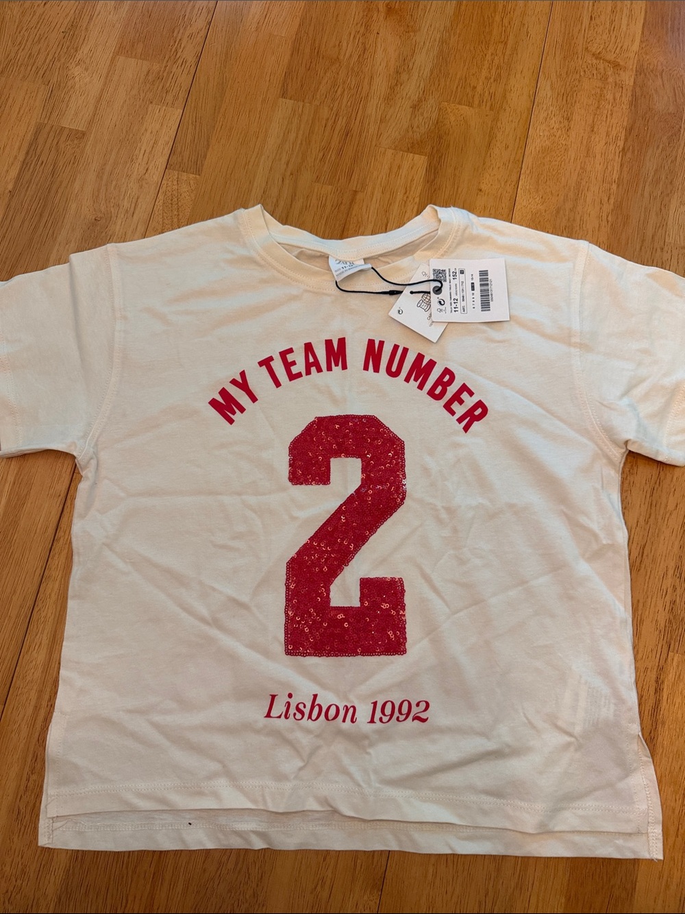 Zara White Tee with Red 'My Team Number' Graphic